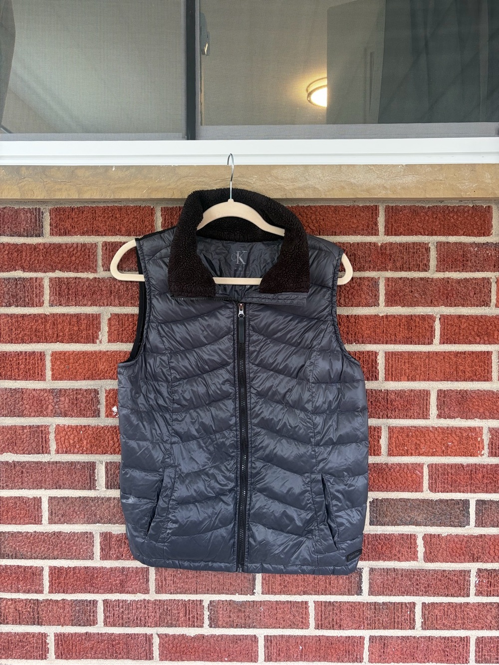 Calvin Klein Black Quilted Puffer Vest with Sherpa Collar